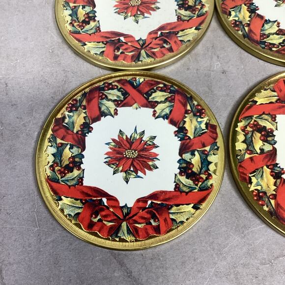 Vintage Metropolitan Museum Of Art Red Floral Coasters In Tin - Picture 5 of 8